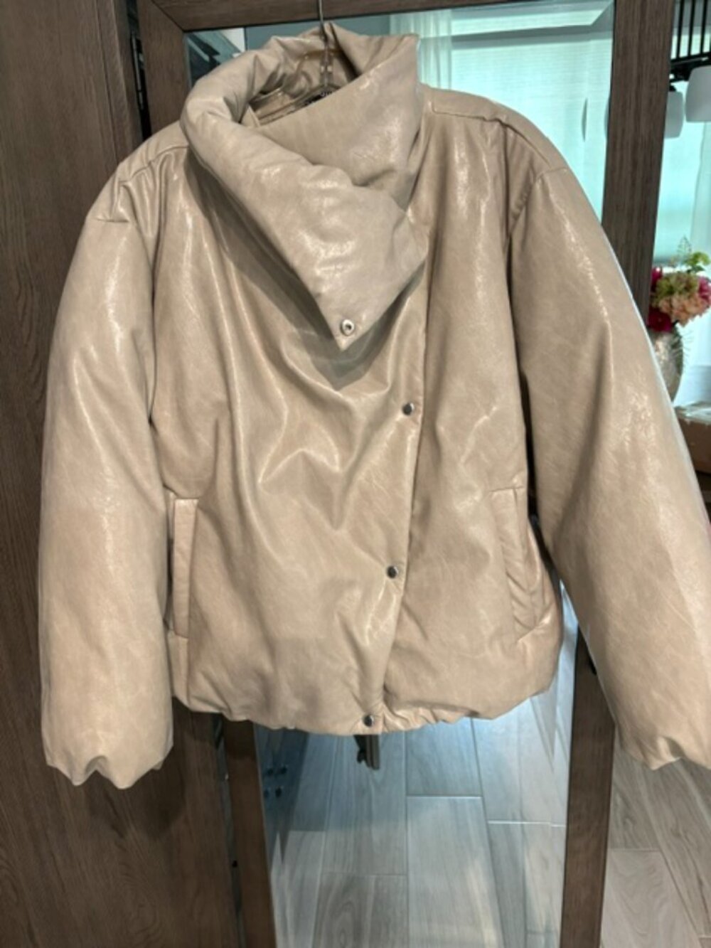 Faux Leather Blouson Puffer Jacket